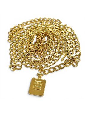 Chanel Logo Perfume Bottle Charm Double Chain Belt 81 Gold Gorgeous